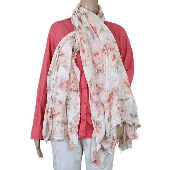 Roses Peach Tan Floral Scarf - Picture 1 of 2